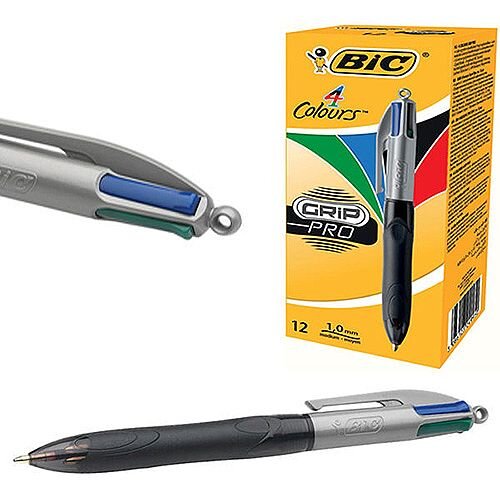 Bic Colour Grip Pro Ball Pen Blue Black Red Green Pack 12 Hunt