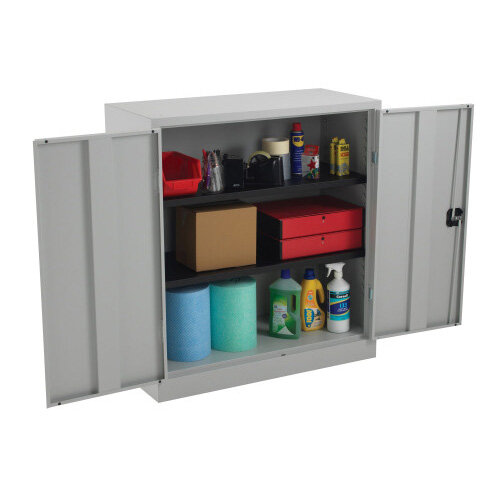 Steel Double Door Cupboard 1000 mm H x 920 mm W x 420 mm D in Grey Additional Image 1