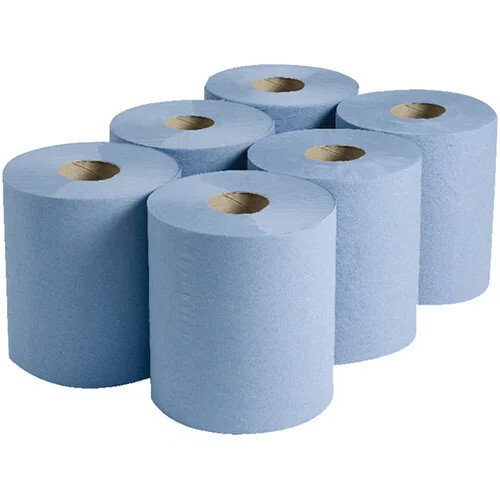 2Work Pack of 6 Dispenser Centrefeed Cleaning Paper Towel Rolls 3Ply Blue Rolls 135m 2W00083 Additional Image 1