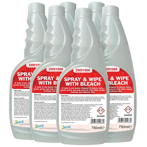 2Work Spray And Wipe With Bleach 750ml Pack of 6 256