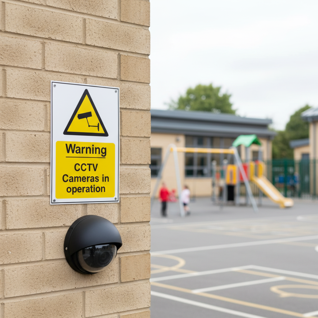 WARNING - CCTV cameras in operation sign in school yard