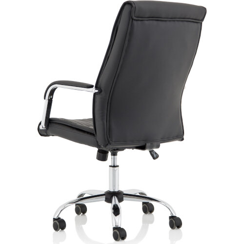 Back view of Carter faux leather executive chair showing chrome frame