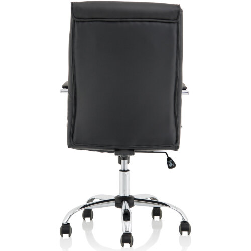 Back view of Carter faux leather executive chair showing chrome frame