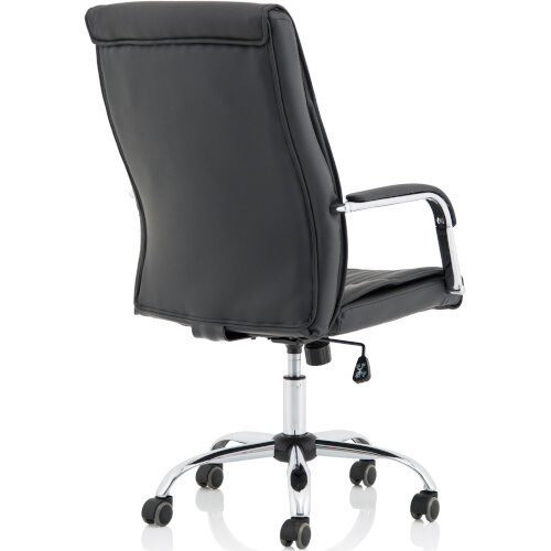 Back view of Carter faux leather executive chair showing chrome frame