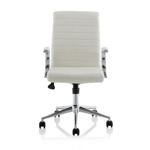 Ezra Executive Office Chair, White Leather Seat & Back, Chrome Base - Fixed Padded Arms for Comfort 3 Year Warranty - front