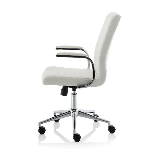 Ezra Executive Office Chair, White Leather Seat & Back, Chrome Base - Fixed Padded Arms for Comfort 3 Year Warranty - left side