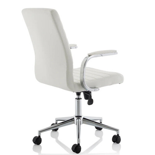 Ezra Executive Office Chair, White Leather Seat & Back, Chrome Base - Fixed Padded Arms for Comfort 3 Year Warranty - back right