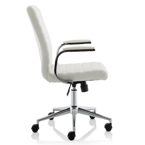 Ezra Executive Office Chair, White Leather Seat & Back, Chrome Base - Fixed Padded Arms for Comfort 3 Year Warranty - right side