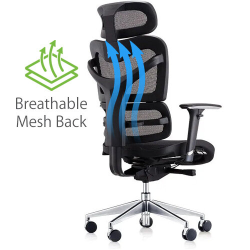 Dorsum Executive Ergonomic Mesh Posture Office Chair - Adjustable Headrest - Adjustable Lumbar Support -  Modern Design - Black - Breathable Mesh Back