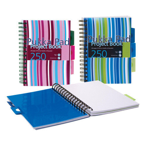 Pukka Pad A5 Wirebound Project Book Asst Pack of 33 with Divider - 3 Open and Closed