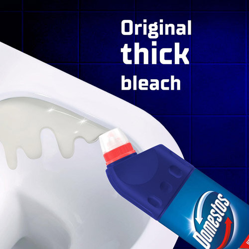 Domestos Pack of 9 Original Bathroom Disinfectant Thick Bleach 750ml - Orignal  Thick Bleach being used under toilet rim