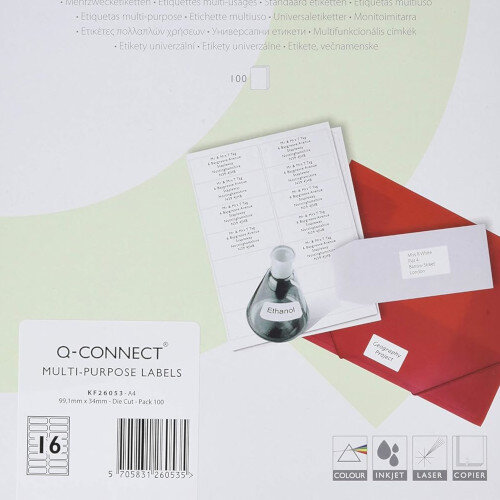Q-Connect 16 Per Sheet Multi-Purpose Labels 99.1x34mm (1600 Labels)
