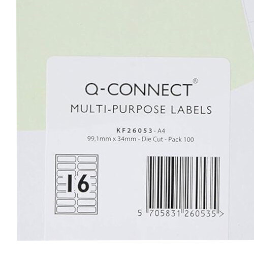Q-Connect 16 Per Sheet Multi-Purpose Labels 99.1x34mm (1600 Labels)