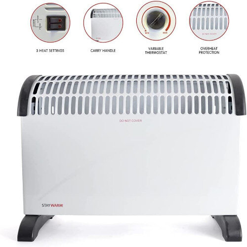 Front View of Staywarm 2kW Convector Heater with Timer Control - Efficient Heating Solution - HC2TIM 