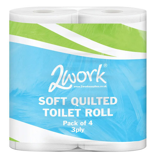 2Work Luxury Quilted Toilet Tissue Paper Rolls White 3-Ply Roll (10 Packs of 4) 40 Rolls in Total TQ4Pk