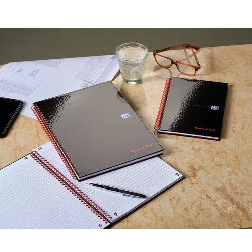 A4 Book Wirebound 90gsm Ruled and Perforated 140pp Ref 100102248 Black n Red [Pack 5]