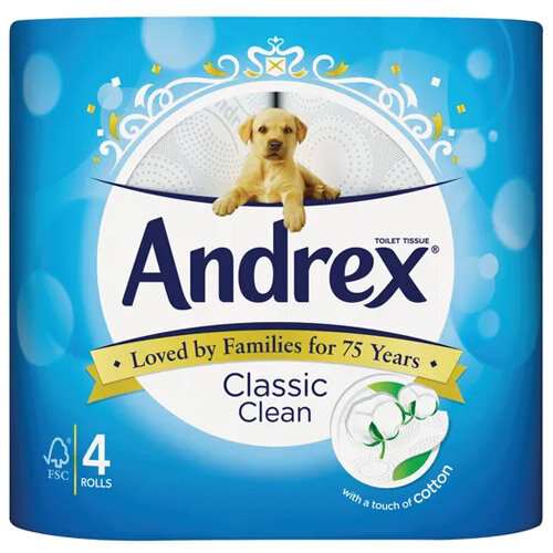 Andrex Classic White Toilet Paper Tissue Roll Pack 6x4 (24 Rolls Toilet Rolls)