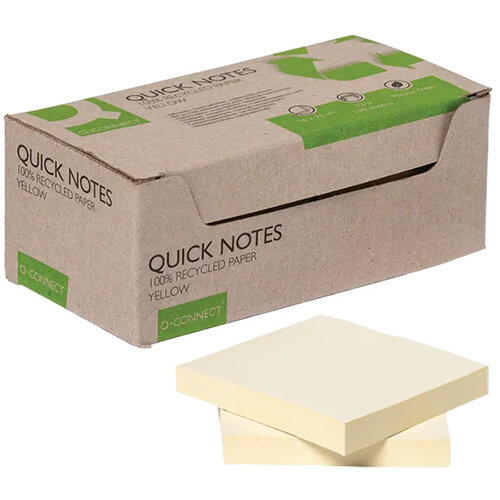 Q-Connect Recycled Notes 76x76mm Yellow Pack of 12 KF17321