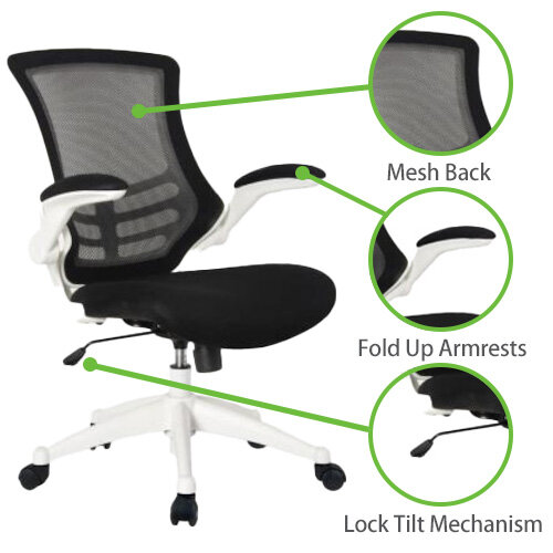 Executive Mesh White Office Chair - Ergonomic High Back, Adjustable Arms, Tilt & Lumbar Support 2 Year Warranty - Highlighted Features
