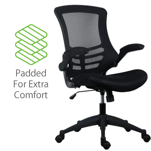 Deluxe Executive High Back Mesh Office Chair - Fold-Up Armrests - Tilt Back - Black - Adjustable Padded Seat For Extra Comfort
