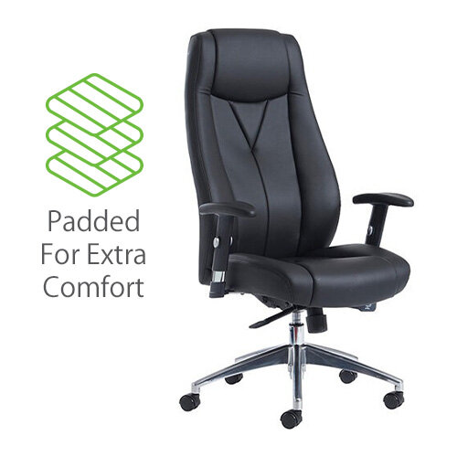 Odessa High Back Executive Office Chair - Chrome 5-Star Base - Height Adjustable Padded Arms - Gas Lift Height Adjustment - Black - Padded for extra comfort