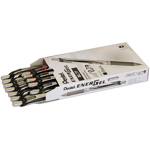 Pentel EnerGel XM Retractable Rollerball Pen 0.7mm Tip 0.35mm Line Black Pack 12