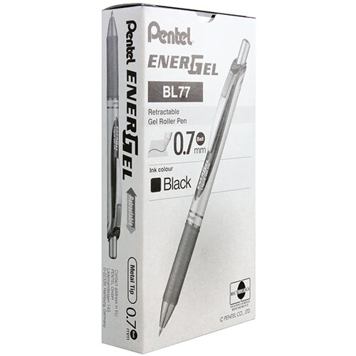 Pentel EnerGel XM Retractable Rollerball Pen 0.7mm Tip 0.35mm Line Black Pack 12
