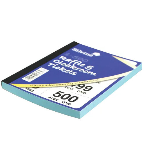 Cloakroom and Raffle Tickets Numbered 1-500 Assorted Colours Pack 12 Silvine CRT500