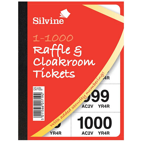 Silvine Cloakroom and Raffle Tickets 1-1000 (6 Pack) CRT1000