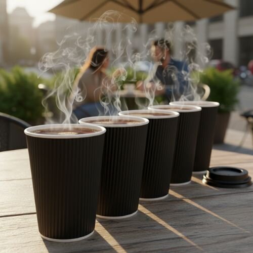 4Aces 12oz/350ml Black Ripple Disposable Hot Drink Paper Cups [Pack of 500]