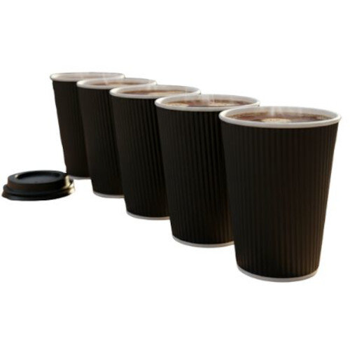 4Aces 8oz/250ml Black Ripple Disposable Hot Drink Paper Cups [Pack of 500] Additional Image 2