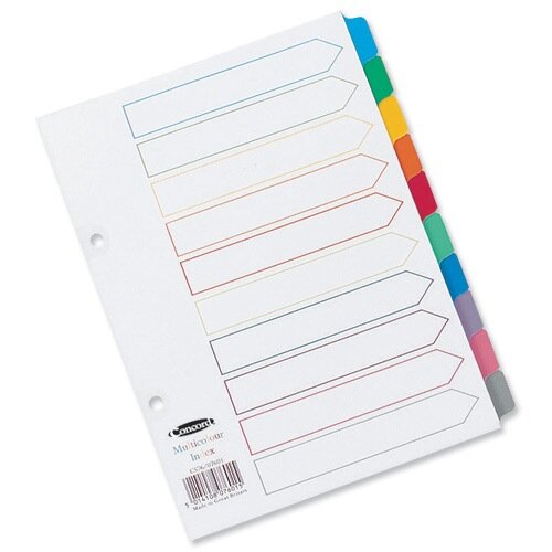 Concord A4 Index Multicolour Tabs 4 Holes 10-Part Subject Divider White
