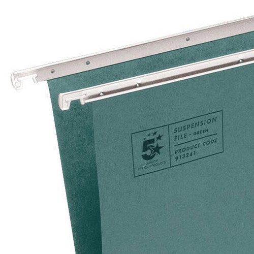 A4 Suspension File Green Heavyweight with Tabs and Inserts Pack 50 5 Star - 	150 Sheet Capacity Suspension Files - Suspension Files Manufactured From Heavyweight Manilla Material