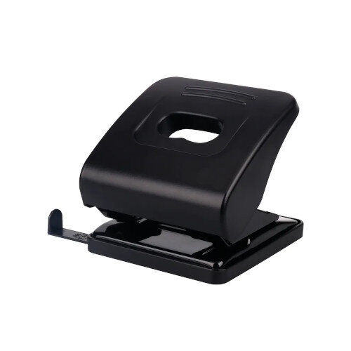 5 Star 2 Hole Paper Punch, Metal with Plastic Base, 30 Sheet Capacity, Black & Grey - Heavy Duty Hole Punch for Office Use