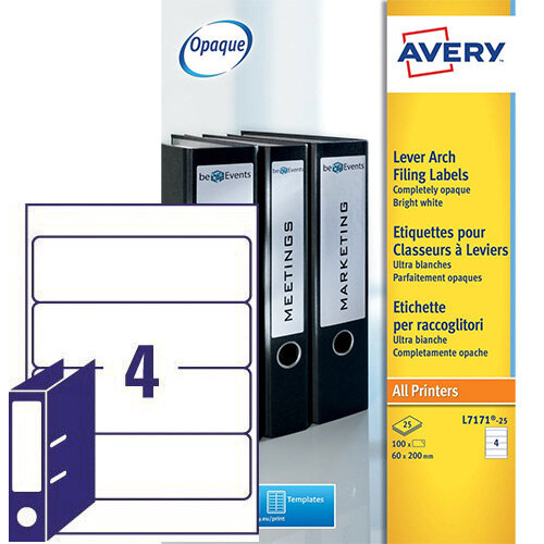 Avery L7171-25 Lever Arch Filing Labels 100 Labels