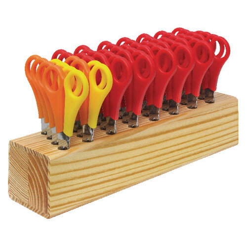 Westcott Children's Wooden Scissor Block with 32 Pairs of Scissors - Ideal for Use In Schools, Creches, Homes & More. 26 Pairs Of Right Handed & 6 Pairs Of Left Handed.