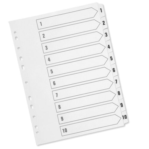 Index A4 Multi-Punched 1-10 Polypropylene White Q-Connect KF01353