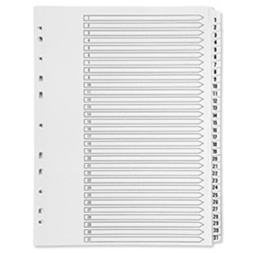 Index A4 Multi-Punched 1-31 Polypropylene White Q-Connect KF01357 