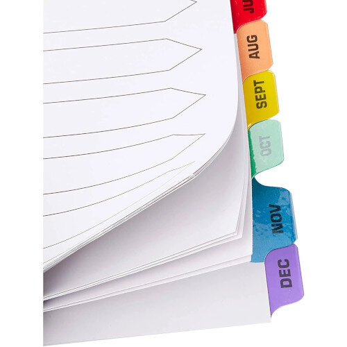 Q-Connect A4 Index, January-December, Reinforced Multi-Colour Tabs (1-Pack) - Strong and Durable Index for Binders