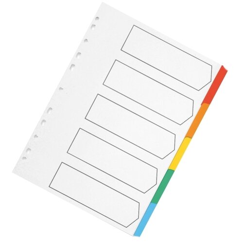Index A4 Multi-Punched 5-Part Reinforced Multi-Colour Blank Tabs Q-Connect – Eco-Friendly, Labelling, Referencing, Works With A4, Mylar-Coated & Durable (KF01525)