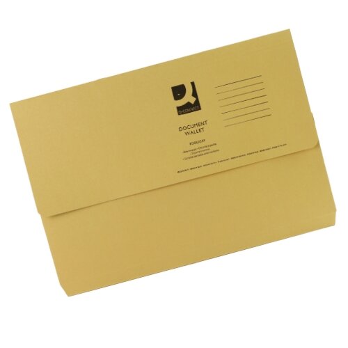 Document Wallet Half Flap Foolscap Yellow Pack 50 Q-Connect