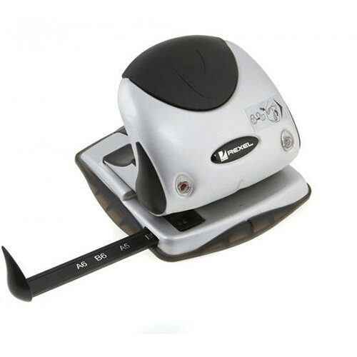 Rexel P225 Metal 2 Hole Punch, Silver & Black, with Nameplate, 25 Sheet Capacity - Heavy Duty Office Punch for Precise Holes