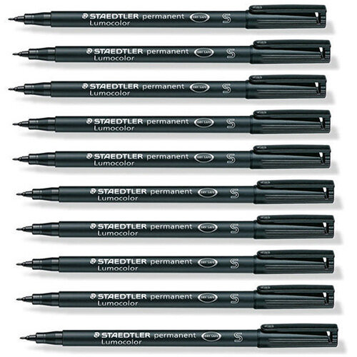 Staedtler Lumocolor 313-9 Permanent Black Pen Superfine 0.4mm Line Pack 10
