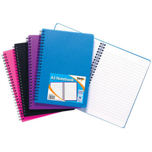 Tiger A5 Wiro Polypropylene Notebook Pack of 5 301472