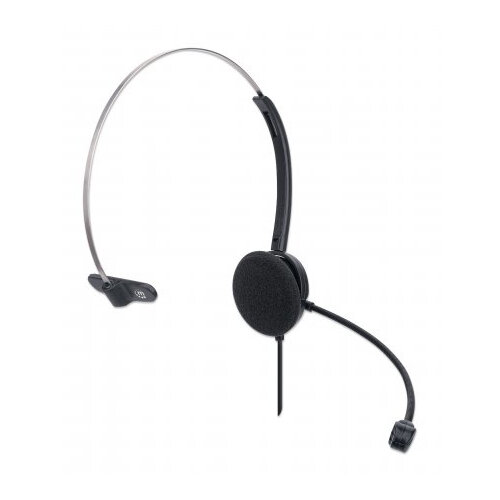 Manhattan Mono On-Ear Headset (USB), Microphone Boom (padded), Retail Box Packaging, Adjustable Headband, In-Line Volume Control, Ear Cushion, USB-A for both sound and mic use, cable 1.5m, Three Year Warranty, Headset, Head-band, Office/Call center, Black