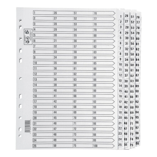 The 5 Star Office Index 1-100 Multi-Punched Strip Tabs – Hold 1-100 File Dividers, Mylar Reinforcement, Suitable For All Lever Arch Files And Ring Binder Folders & Durable (913411)