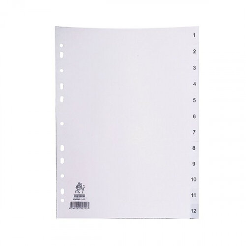 Index A4 1-12 Part Polypropylene White Subject Dividers WX01354