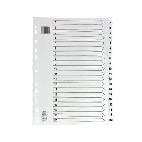 A4 Mylar Index 1-20 Part White Subject Dividers WX01531