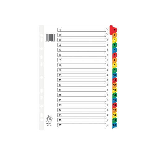 A4 Mylar Index 1-20 Part Multi-Colour Subject Dividers WX01521