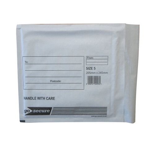 GoSecure Bubble Lined Envelope Size 5 205x245mm White Pack of 100 KF71450